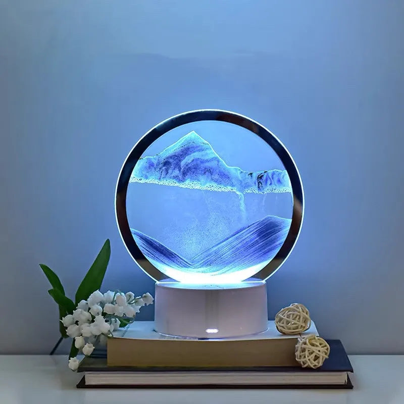 Lámpara de arena móvil 3D con luz LED azul